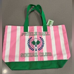 The Spring Shop Pickleball Social Club Striped Tote Bag - Pink & Green NWT